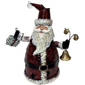 Santa Claus Metal Tealight Candle Holder Christmas/Holiday Red/White EUC
